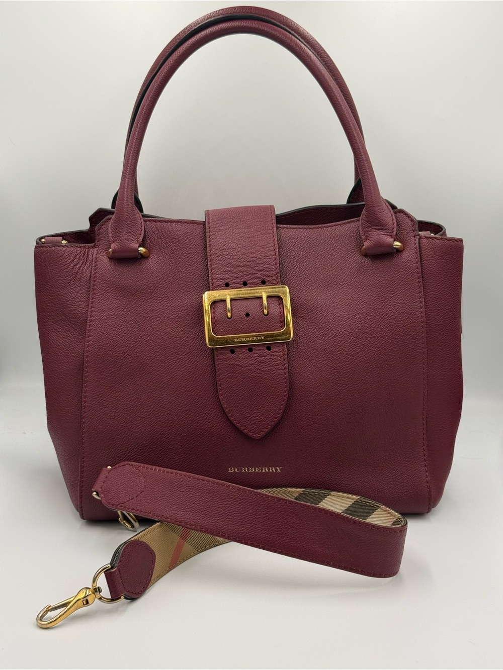 Burberry Buckle Tote in dark plum